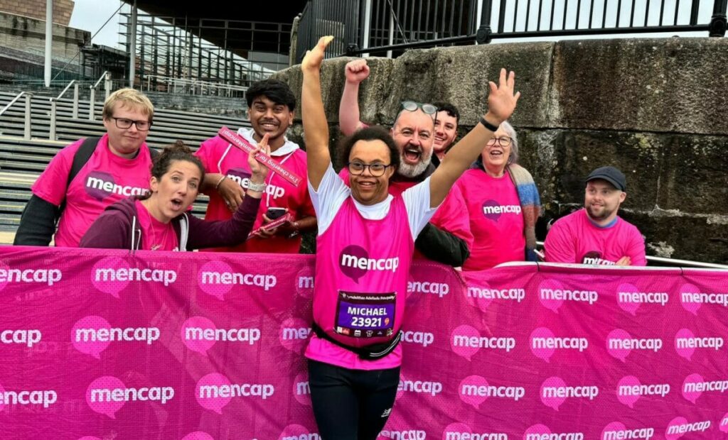 Michael with supports at the Cardiff Half Marathon